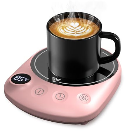 Mug Warmer, MQUPIN Coffee Mug Warmer for Desk 4 Temperature Settings (55℃/65℃/75℃/85℃), 1-12 Hour Timer Cup Warmer with 8 Hour Auto Shut Off, Smart Mug Warmer for Desk Coffee Milk Tea Cocoa(pink)