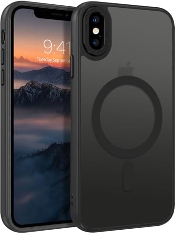 GUAGUA Magnetisch Hülle für iPhone X, iPhone XS [Kompatibel mit MagSafe] Matt Handyhülle Stoßfest Durchscheinende Rückseite Dünn Schutzhülle Case für iPhone X/XS (5,8 Zoll) Schwarz