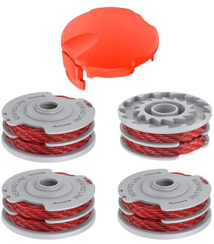JAMSSOW 4 Bobine de Fil Convient pour Flymo FLY021/513937190,Rechange Coupe Bordure pour Flymo Contour 500 XT,Power Trim 500 XT,Mini Trim Contour XT,Mini Trim Auto St/XT/Plus XT(4 Bobine+1 Couvercle)
