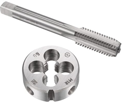 TOP-VIGOR Gewindeschneider-Sets, M12 x 1,75, metrisches Linksgewinde, gerader Nutgewinde, mit rundem Gewindeschneider, robustes Gewindebohrer- und Schneideisen-Set für Heimwerker, Reparatur, Schneiden