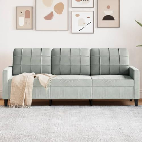 Willood 3-Sitzer-Sofa Polstersofa für Wohnzimmer, Couch Loungesofa Metallgestell, Dreisitzer Samtsofa Sitzmöbel, Modern Hellgrau 180 cm Samt