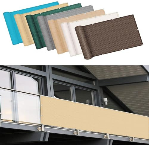 Brise-vue 110 x 580 cm - Protection UV - Résistant aux intempéries - Faible visibilité - Anti-pluie - Pour terrasse, balcon - Jaune sable - Brise-vue pour l'extérieur - Avec œillets - 109,2 x 579,1 cm