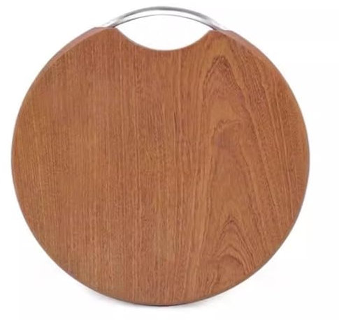 Planche à découper ronde en bois avec poignée en métal - Petite planche à charcuterie et boucher en bois massif - Pour la préparation des repas et le service - Idéale pour la viande et les légumes