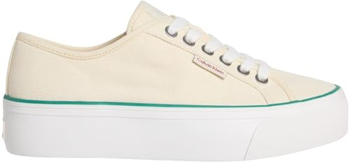 Calvin Klein Damen Vulcanized Sneaker Logo Tag mit Plateau, Gelb (Sweet Corn/Wild Green), 37
