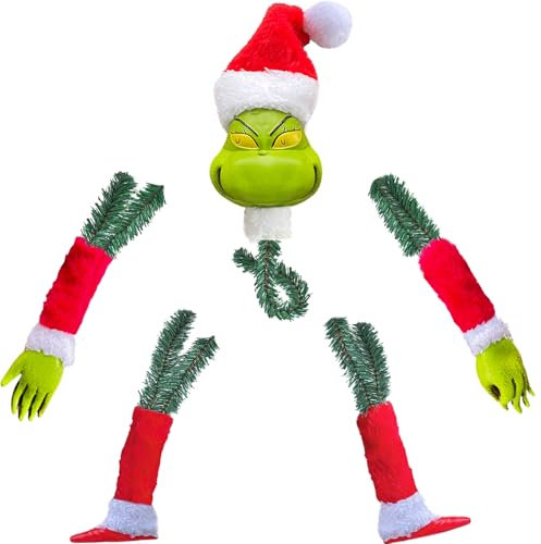 Decorazione Albero Natale per Alberi Natale Sopra 1.5m, Decorazione Natalizia in Rattan da Elf, Testa, Braccia e Gambe da Elf (Grande)