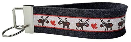 Schlüsselanhänger Schlüsselband Wollfilz schwarz grau Webband Elche rot Geschenk