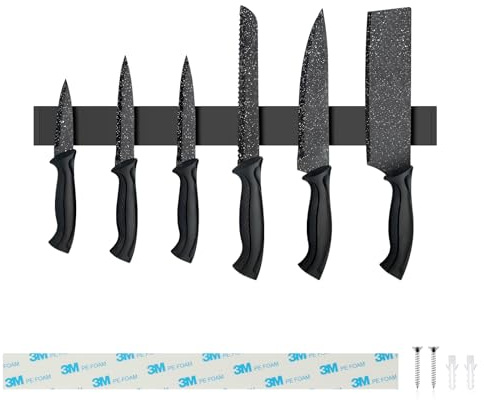 Sampoes Magnetleiste Messer 40cm, Edelstahl Messerhalter Magnetisch, Magnet Messerhalter Schraube, Magnetleiste Selbstklebend für Messer und Utensilien, Schwarz