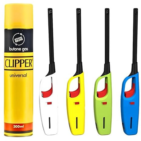 4 X BBQ Multicolour Refillable Safety Candle Fire Lighters With 1 Clipper Gas Refill Bottle (1 clipper x 4 lighters)