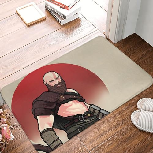 OOAHJEID Fußmatte für Badezimmer God War Ragnarok Spiel Anti-Rutsch-Fußmatte Badematte Kratos God War Bodenteppich Willkommensteppich Schlafzimmerdekor
