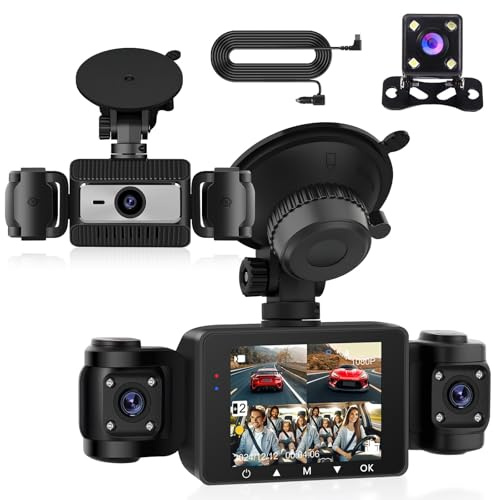 CAMECHO 4 Kameras Fahrrekorder 360° Rundumüberwachung, 1080P Full HD 3× 480P Innen & Hinten, 2,4 IPS Display, G-Sensor, Nachtsicht, 24h Parküberwachung, Rückfahrhilfe, Universell