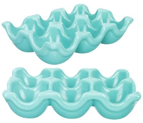 Generic 2pcs Ceramic Egg Tray Egg Cup Egg Cubes Chicken Egg Bucket Ray Bowls Deviled Egg Platter Countertop Egg Holder Eggs Cup Holder Duck Egg Cartons Egg Dish Ceramics Sky-blue