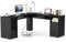COSTWAY Schreibtisch L-Form, Eckschreibtisch mit Ladestation, Tastaturablage, Schrank und 2 Schubladen, Ecktisch, Computertisch, Bürotisch für Zuhause oder Büro, 168 x 168 x 76 cm (Schwarz)