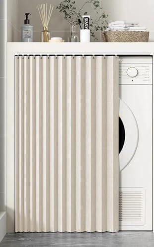 Rideau De Porte 100% Occultant,Style Accordéon,Rideau De Fenêtre De Cuisine, Rideaux sous L'évier, Rideau D'armoire À Chaussures, Rideau De Café Demi-Fenêtre en Lin Artificiel A,W60*H90CM