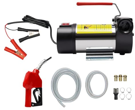 OUBUBY Pompe à diesel 12 V 175 W Kit pompe à carburant électrique Stations-service mobiles 50 l/min Pompe à fioul portable avec buse d'arrêt automatique et tuyaux de 4 m Pompe à carburant pour