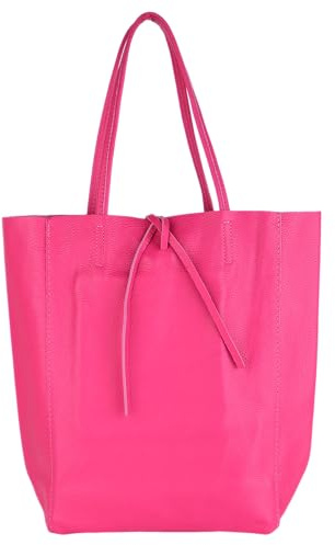 MIRROSI Shopper Damen aus Echtleder – Made in Italy – Henkeltasche & Tragetasche 38x38x16 cm – Einkaufstasche in vielen trendigen Farben – passt für A4-Ordner (Pink)