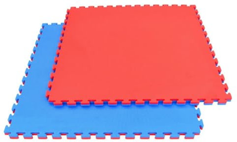 TBP095 - Alfombra de gimnasio puzzle tatami de 100 x 100 x 2 cm – 1 baldosa para suelo de goma para el gimnasio, grosor 2 cm – Tatami gimnasio alfombra de goma, rojo/azul