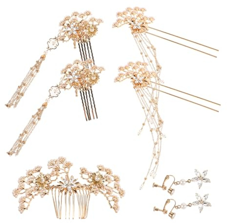 Hanfu Kopfschmuck Perlenhaarnadel Gold Metall für Bräute
