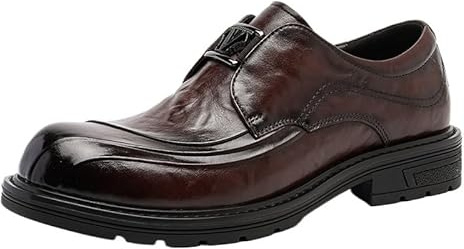 Mocassini da Uomo in Pelle Verniciata con Plateau, di Lusso, con Punta Tonda, Suola Bassa e carrarmato, Scarpe Eleganti da Ufficio, Scarpe Casual for Appuntamenti e Feste(Brown,42 EU)