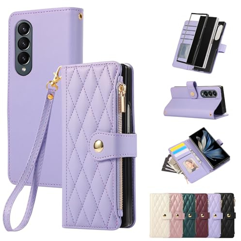 Vaitasy Custodia per Samsung Galaxy Z Fold4 Pelle PU Cerniera Custodia a Portafoglio per Galaxy Z Fold 4 Custodia con Magnetica Flip Stand Case Cover Viola