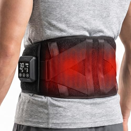 Wärmegürtel Vibrationsmassage für Rücken mit 5000mAh Akku, Wärmegürtel Rücken Akku mit 6 Heizstufen&6 Vibrationsmodi, kabelloser Rückenwärmer, Geschenke für Frauen Mama Papa(Schwarz)