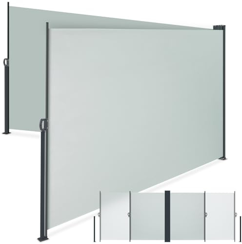tectake® Doppel-Seitenmarkise, 180 x 600 cm, wetterfest, ausziehbar mit Aufrollmechanismus, Blickdicht, Doppelseitenmarkise, Seitenmarkise doppelseitig, Sichtschutz Markise, Sonnenschutz - grau