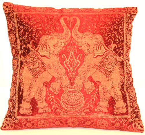 Kashmir Handicrafts Rot Indische Banarasi Seide Deko Kissenbezüge 40 cm x 40 cm, Extravaganten Elefant Design für Sofa & Bett Dekokissen, Kissenhülle aus Indien (Angebot gültig nur für EIN Woche)