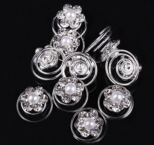 Musuntas 10er Set wunderschöne weiß Haarspiralen Curlies aus Perlen Strass, Braut Hochzeit Haarschmuck
