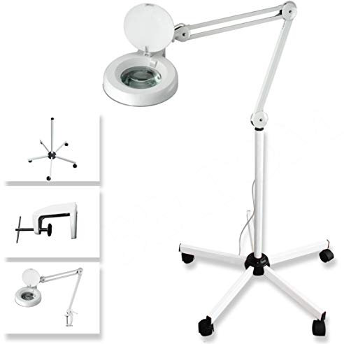Beltom® Lente 5 DIOTTRIE d'Ingrandimento con STATIVO, Morsetto E Molle Interne E Lampada A Luce Bianca Fredda per Estetista ESTETICA, Laboratorio E LAVORI di PRECISIONE