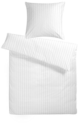 Carpe Sonno Bettwäsche Baumwolle Luxus Damast - Bettwäsche 155x220 2er Set mit Bett Bezug + Kissenbezug 80x80 cm - Hotelbettwäsche gekämmte Baumwoll Bettwäsche - Luxus Bettwäsche - Gestreift in Weiß