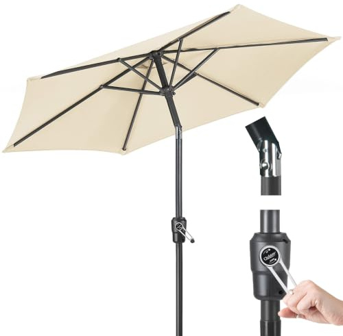 CHRISTOW Tilting Garden Parasol, Aluminium Pole | Table Umbrella, Vented Sunshade Canopy, Crank Handle Operation, Tilt Function, 38mm Aluminium Pole, UPF30+ Protection