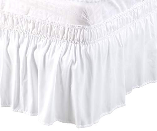 PiccoCasa Cache-sommier élastique à volants de 38 cm - Cadre de lit en microfibre brossée avec volants de 38 cm - Super king size - Blanc neige