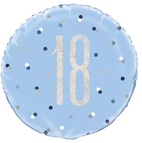 Unique Party 83356-18 Foil Glitz Blue & Silver 18th Birthday Balloon