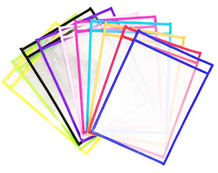 Hillento Satz von 10 trocken abwischbaren Tasche, Übergröße 10 x 14 mehrfarbig trocken abwischbaren Hülsen, wiederverwendbar und Klarsichthüllen, Stil A