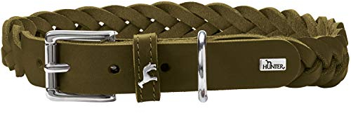 HUNTER SOLID EDUCATION SPECIAL Hundehalsband, Leder, robust, geschmeidig, handgeflochten, 55 (M), oliv