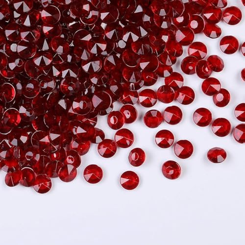 Gintoaria 1000 Stück/Packung Hochzeitstisch Acryl Diamant Streukristalle Konfetti Acryl Edelsteine Vasenfüller Strasssteine für Hochzeit, Brautparty, Vasenperlen Dekorationen (10 mm, Burgunderrot)
