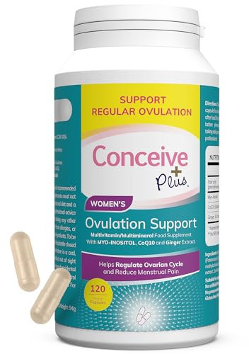 Conceive Plus Ovulation Support - PCOS Supplement for Fertility, Myo-Inositol & D-Chiro Inositol, Folate, Ginger and CoQ10 - Ovulation Supplement, Hormone Balance for Women - 120 Capsules