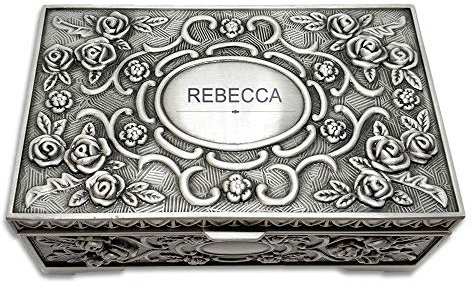 Personalised Jewellery Box for Women Engraved Trinket Box for Girls Mothers Day Gift Vintage Jewelry Case Wedding Birthday Anniversary Christmas (Name)