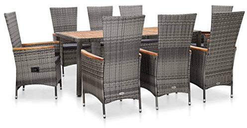 Tidyard 9 teilig Garten Sitzgruppe Poly Rattan Gartenmöbel Set 8 Personen Essgruppe Gartentisch mit Stuehlen Gartengruppe Sitzgarnitur Gartengarnitur Terassenmöbel