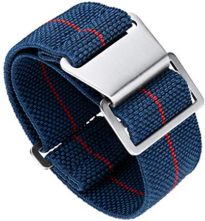 BINLUN Nylon Uhrenarmband Elastic Marinetaucher Fabric Nylon-Armbänder Stoff Militär Ersatz-armband Uhr Hakenverschluss Damen&Herren 18/20/22mm(Blau-Rot,Silberne Schnalle,22mm)