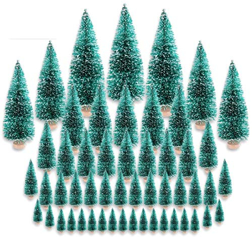 CODIRATO 48 Stück Kleiner Weihnachtsbaum Tischdeko Tannenbaum Spritzguss Künstlicher Mini Christbaum mit Schnee Effekt Miniatur Grün Schneetannen 3,5/4,5/6,5/8,5/12,5/16cm für Weihnachten Deko