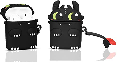 Ztowoto Silikon Kits Kompatibel mit Airpods 1/2 Lustige 3D Cute Cartoon AirPods Abdeckung für Kinder Mädchen Teenager Frauen Jungen (Schwarz)