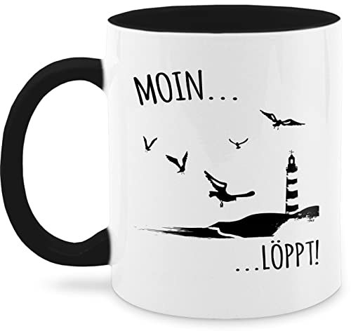 Tasse Tassen 325ml - Statement - Moin...Löppt! - schwarz - 325 ml - Schwarz - norddeutsche geschenke kaffetassen sprüche statements moin kaffeetasse norddeutschland statement-tasse