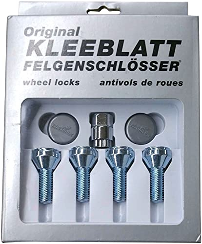 KLEEBLATT Felgenschloss M14x1,5x35mm Kugelbund R14 kompatibel mit Audi Bentley Ford Porsche Seat VW 4er-Set 4x silberne Felgenschlösser Felgensicherung Radsicherung Radsicherungsschrauben Typ 906