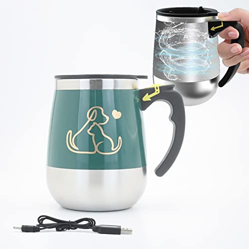 DaaSiGwaa Rechargeable Self Stirring Mug - Magnetic Electric Auto Mixing Stainless Steel Cup for Office/Kitchen/Travel/Home Coffee/Tea/Hot Chocolate/Milk-390 ml/13.2 oz(Green)