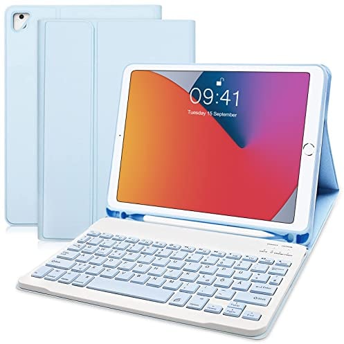 Hofsos für iPad 6/5.Generation Hülle mit Tastatur,Tastatur für iPad 9.7 2018 6.Gen/2017 5.Gen/iPad Air 1/iPad Air 2/iPad Pro 9,7 (QWERTZ) - Slim Schutzhülle mit Pencil Halter Wireless Tastatur, Blau