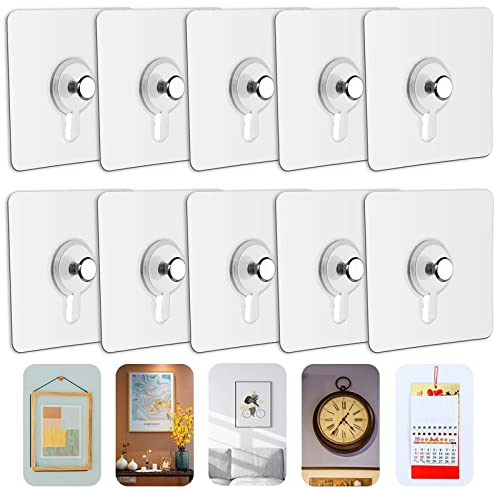 Haoh 10 Pezzi Ganci Adesivi per Quadri, Appendi Quadri Senza Chiodi, Adesivi Chiodi per Quadri Muro, Trasparenti Adesivi Ganci per Quadri, Foto, Pittura, Orologio, No Foratura