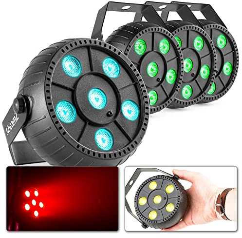 BeamZ PLP10 Akku LED PAR mit 6 LEDs 2 Watt - 4 Stück RGB LED PAR Scheinwerfer Stroboskop, Auto- und Soundmodus, Fernbedienung, Discolicht Partylicht Spotlight, Bühnenbeleuchtung, Effektstrahler