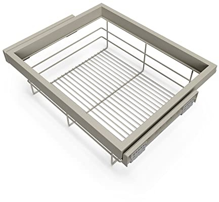 Emuca - Drahtkorb mit sanft schließenden Schienen für Schränke, Modul 600mm, regulierbare, Steingrau lackiert