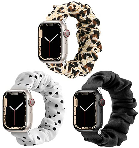 Tuocal Lot de 3 bracelets chouchous élastiques compatibles avec Apple Watch 38 mm, 40 mm, 41 mm, 42 mm (série 10), en tissu doux imprimé pour homme et femme iWatch séries 10, 9, 8, 7, 6, 5, 4, 3, 2,