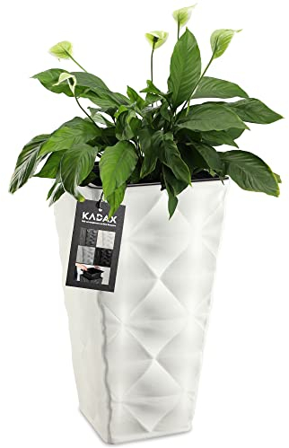 KADAX Pot de fleurs avec effet 3D, bac à fleurs en plastique, en 4 couleurs, bac à plantes avec insert et poignées pratiques, pot en plastique, pot pour plantes d'extérieur (blanc hauteur : 55,5 cm)